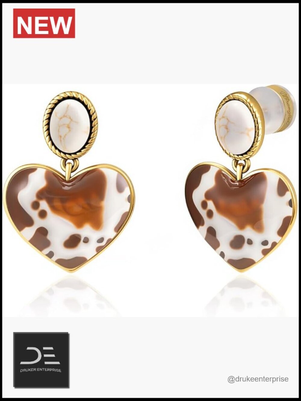 14k Gold Over Turquoise Dangle Earrings Statement Cow Print Earrings